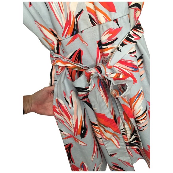 Lane Bryant Tropical V Neck Brush Stroke Sleeveless Belted Dress Light Blue 24 - Picture 4 of 13